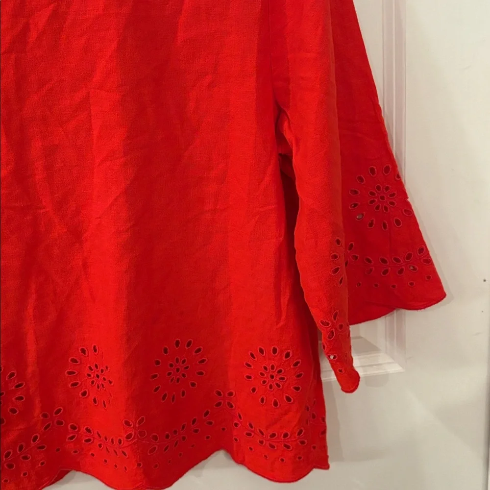 LOFT Vibrant Red Scalloped Blouse - Picture 4 of 6